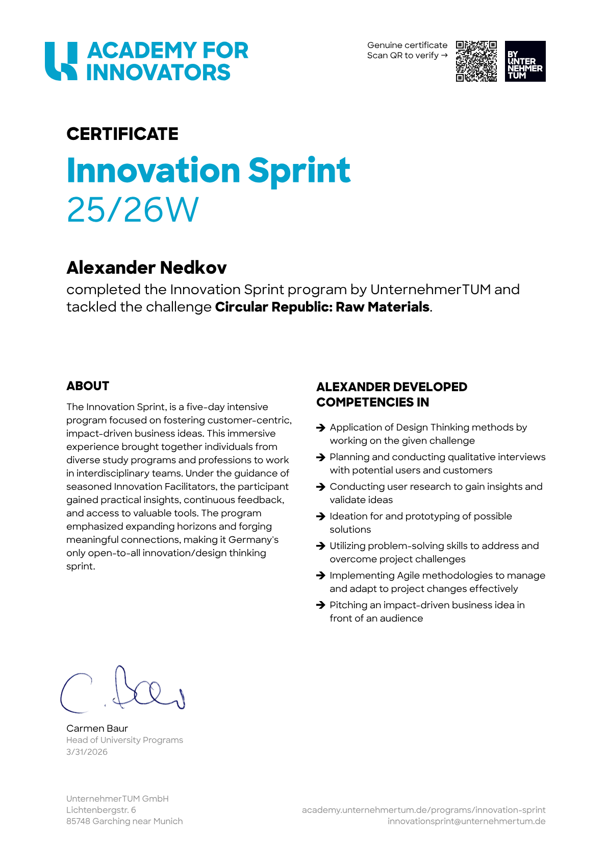 Preview of the certificate